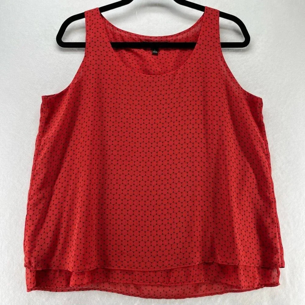 Banana Republic Tank Top Womens Sz L Chiffon Geometric Scoop Neck Sleeveless Red